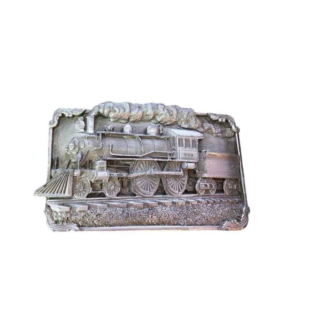 Siskiyou Buckle Co 1986 Pewter Train Belt Buckle Vintage Grey Color Detailed